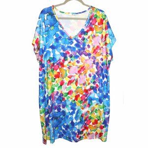 Vibrant Sakurafina Multicolor Sponge Print Cap Sleeve Shift Dress Size 1XL NWT